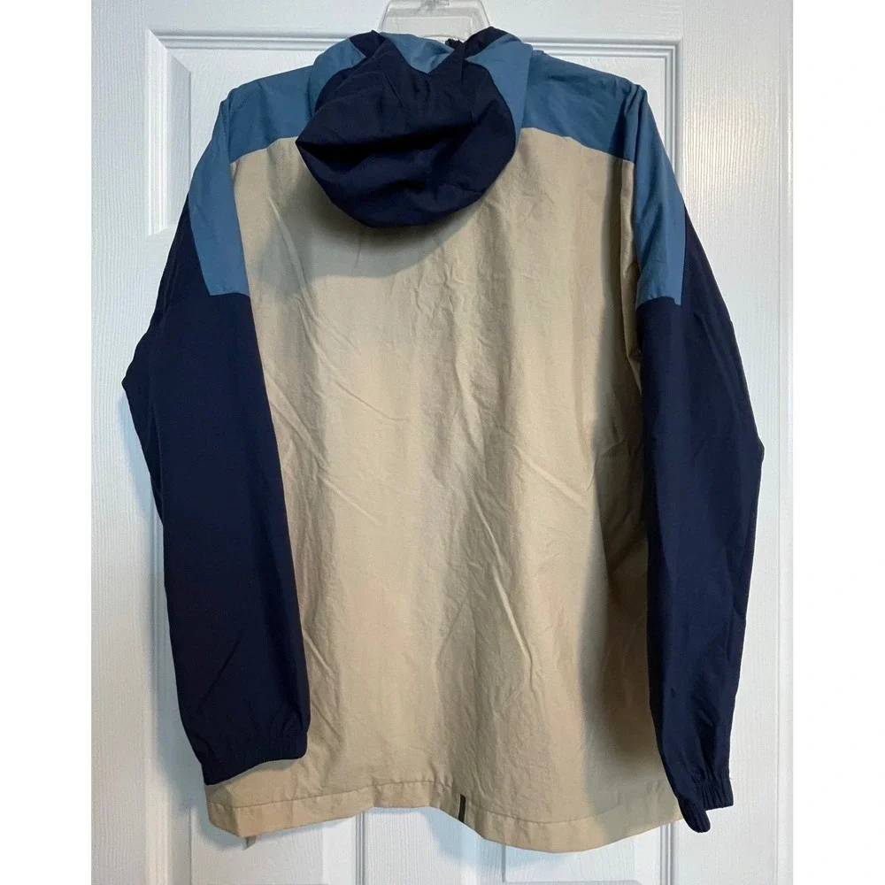 Oakley Mens Performance Fit Half Zip‎ Windbreaker Hooded Jacket Navy Tan Small
